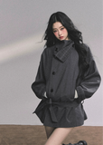 plaid trench coat women, stand collar trench coat, french style coat women, british style blazer coat, oversized autumn coat women, plaid lined jacket, korean fashion coat, loose fit trench coat, fall winter outerwear women, double breasted coat women, chic plaid trim coat, high neck trench jacket