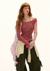 스트라이프 인조 투피스 탑