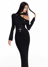 오프숄더 울 블렌드 니트 드레스