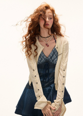 블루 플레드 스플라이스 슬립 드레스