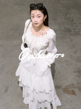 프레피 코튼 스트랩 셔츠 & 레이어드 스커트 세트