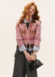 pink pony knit cardigan, cute zip sweater women, pony embroidered knit top, kawaii y2k pink sweater, slim fit pastel knit cardigan, amusement park pony jacket, cute core knitwear women 2025, korean pink cardigan outfit, nowa tokyo kawaii fashion
