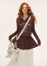 스트라이프 후디 드레스