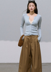 자수 레이스 와이드 레그 팬츠