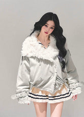 velvet winter jacket, korean fur jacket, lamb fur coat women, warm winter cotton jacket, thick cold proof coat, shearling velvet jacket, korean fashion outerwear, fw25 winter coat, fluffy winter jacket, womens warm jacket