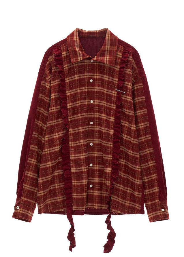 vintage patchwork plaid sweatshirt, retro plaid shirt women, sweatshirt shirt hybrid top, fall 2025 loose casual top, korean street casual shirt, patchwork long sleeve pullover women, autumn vintage plaid outfit, relaxed streetwear top women, nowa tokyo retro street fashion