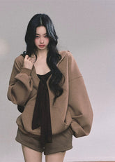 korean fashion, hoodie set, 3 piece outfit, fall outfit, autumn outfit, women’s casual set, oversized hoodie, layered outfit, korean streetwear, matching set, hoodie and shorts set, vest outfit, cute casual outfit, soft girl outfit, preppy outfit, comfy outfit, aesthetic outfit, brown hoodie, fall fashion women, trendy korean clothes, nom alm style, nowa tokyo, casual loungewear, cozy outfit, oversized sweatshirt, autumn clothing set, 2025 fashion