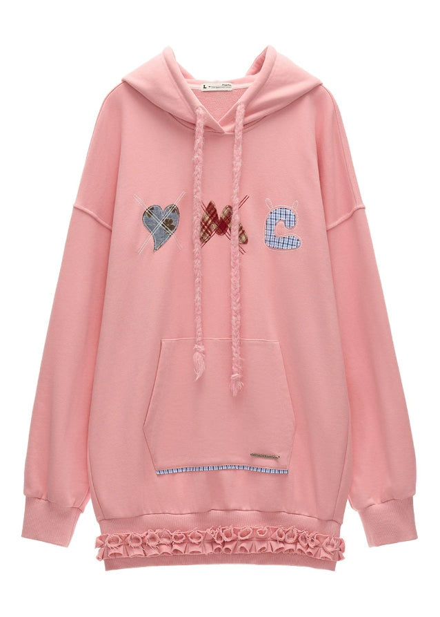 patch plaid hoodie dress women, embroidered sweatshirt dress, fall winter hoodie dress 2025, oversized street dress women, korean cozy hoodie outfit, patchwork embroidery hooded dress, casual long sleeve sweat dress, street chic winter dress outfit, nowa tokyo indie street style