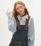 데님 숏 서스펜더 드레스