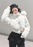korean padded jacket women, thickened hooded puffer, winter cotton coat women, warm padded jacket, fur hood winter coat, white black winter puffer, fw25 korean outerwear, thick warm jacket women, hooded padded winter coat