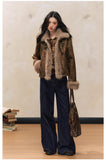 Retro coat brown slim fur splicing coat