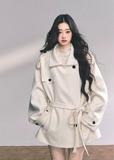 french wool coat women, english style wool jacket, ivory belted winter coat, oversized slimming wool coat, high end woolen coat women, fw25 winter outerwear, loose wool wrap coat, korean ivory wool coat, elegant winter wool jacket