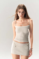 펄 크로스 레이스 캐미솔 & 반바지 세트