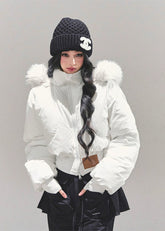 korean padded jacket women, thickened hooded puffer, winter cotton coat women, warm padded jacket, fur hood winter coat, white black winter puffer, fw25 korean outerwear, thick warm jacket women, hooded padded winter coat