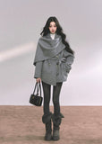 reversible wool coat women, french style wool jacket, draped shawl wool coat, winter warm woolen coat, grey wrap wool coat, loose wool jacket autumn winter, fw25 wool outerwear, double sided wool coat, elegant winter coat women