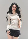 polo knit top women, ribbed long sleeve polo, slim fit knitted t-shirt, autumn winter polo top, american style knit tee, contrast collar knit top, wendy letter knit, fw25 ribbed top, preppy polo shirt women, korean slim knitwear