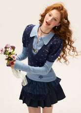 vintage crochet sweater women, puff sleeve lace knit top, romantic slim fit knitwear, fall winter feminine sweater, korean soft girl fashion, gentle sweet crochet top, v neck lace knit blouse, cottagecore puff sleeve sweater, nowa tokyo romantic knit style