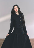 french two piece set women, miu style jacket set, noble lady outfit, autumn winter elegant set, kyoto rich daughter set, fw25 luxury two piece, black maxi skirt set, french cropped jacket outfit, elegant winter ensemble