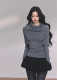 layered knit top, shawl knit two piece, Korean fashion top, Korean girl style knit, fall knit top women, winter knit set, off shoulder shawl knit, elegant Korean sweater, slim fit knit top, two piece knit outfit, gray knit long sleeve, black knit long sleeve, trendy Korean sweater, Seoul street style knit, aesthetic knitwear women, Nowa Tokyo knit top, boutique knit style, Korean American fashion top