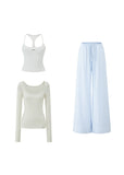 베이지 러플 반도 & 맥시 스커트 세트