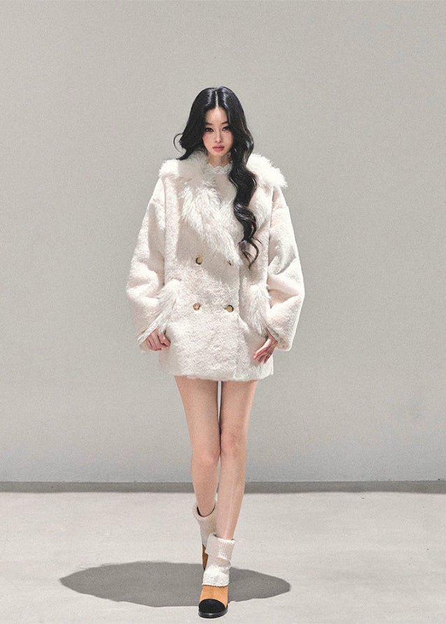 ivory fur coat women, plush winter coat, one piece fur coat, warm fluffy coat, soft girl winter jacket, faux fur dress coat, fw25 plush outerwear, korean winter fashion coat, white fuzzy coat women, elegant winter coat