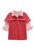 レッドストライプフェイクツーピースポロTシャツ