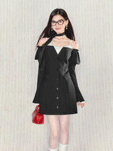 원숄더 스트라이프 레이어드 수트 드레스