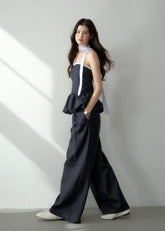Casual Chic Bustier & Wide-Leg Suit Set