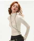 Destruction high collar long-sleeved T-shirt