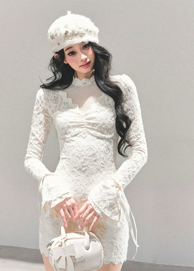 lace mesh dress, sexy mini dress women, full moon dress, french style lace mini, autumn winter dress, sheer long sleeve dress, black mesh dress, night out mini dress, elegant lace short dress, fw25 fashion