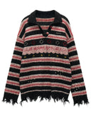 star stripe polo sweater women, sporty polo knit top, fall winter 2025 knitwear women, varsity style star knit, lazy street polo sweater, korean retro sports knit, striped star collar sweater, unique fashion knit top women, nowa tokyo sporty street style