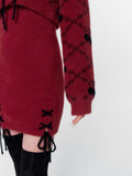 Wine Red Dress Dress Knitted Short Cardigan