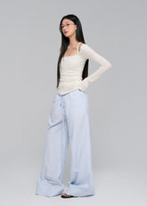 베이지 러플 반도 & 맥시 스커트 세트