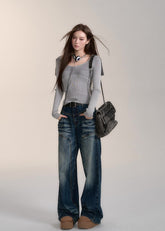 Slim fit design large lapel wool sweater