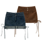 Double-Waist Denim Mini