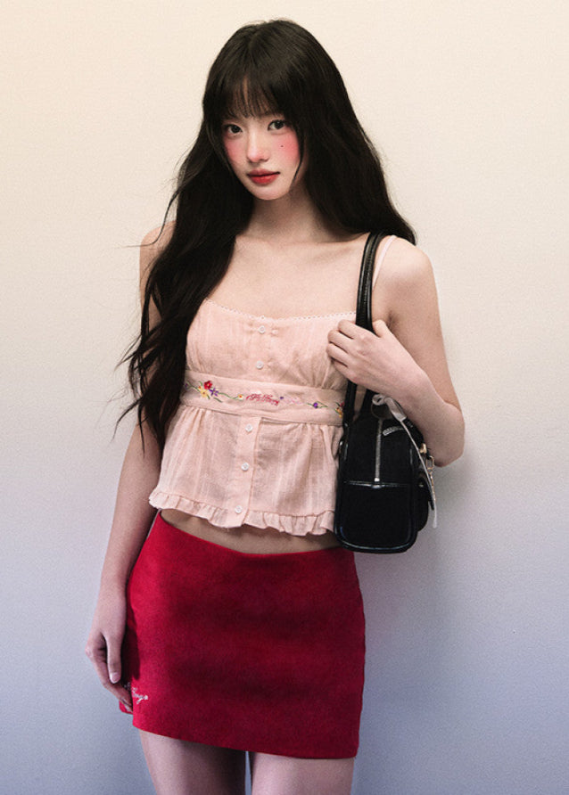 Red Low Waist Slim Fit Mini Skirt image 5