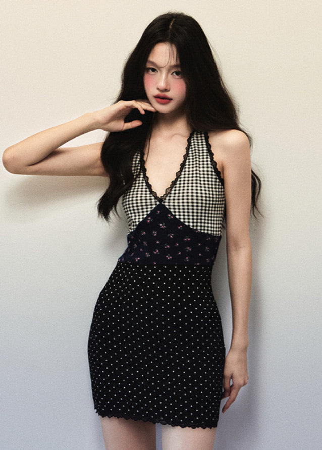 Plaid Polka Knit Cardigan Skirt Set image 2