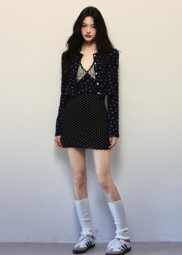 Plaid Polka Knit Cardigan Skirt Set image 5