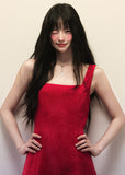 Red Cotton Hemp Large Collar A Line Dress image 5