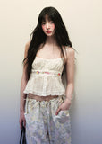 Light Green Floral Drawstring Wide Leg Pants image 4