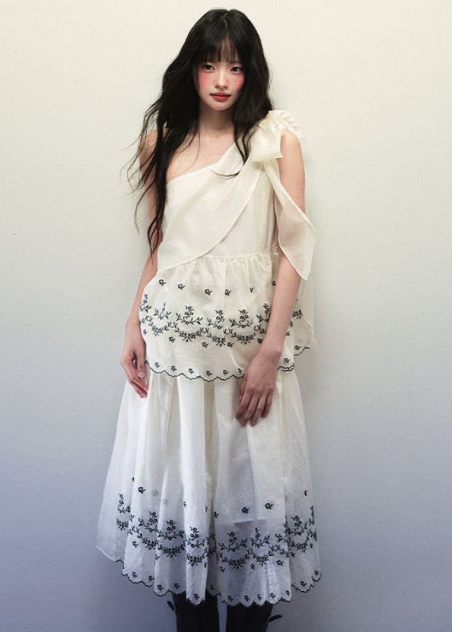 Tencel Embroidered Strap Tank Fold Skirt Set image 5