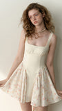 Black White Floral Patchwork Bow Strap Dress image 2
