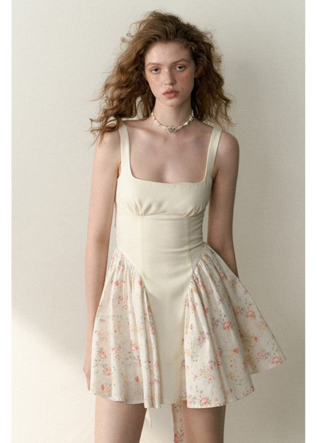 Black White Floral Patchwork Bow Strap Dress image 5