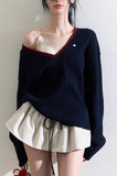 V-Neck Fashion Striped Wool Cable Knit Top