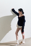 V-Neck Fashion Striped Wool Cable Knit Top