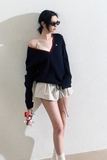 V-Neck Fashion Striped Wool Cable Knit Top