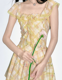 French Ruffled Plaid Dress