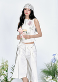 Rose Print Mesh Slim Vest