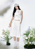 Rose Print Mesh Slim Vest