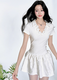 Polo Collar Flower Skirt Dress